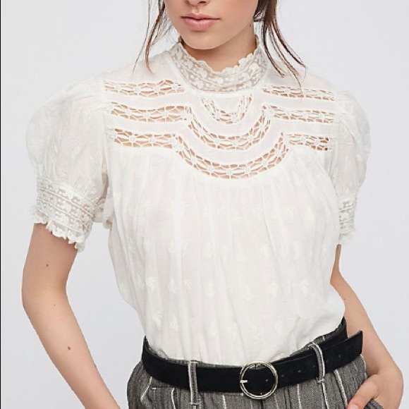 Free People NWT puff sleeve vintage ivory blouse M - Picture 7 of 7